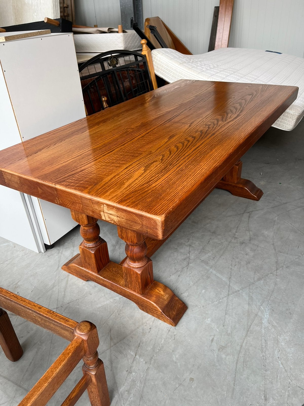 Prachtige robuuste tafel, dik blad 8 cm, Ophalen, Eikenhout, 50 tot 100 cm, Zo goed als nieuw