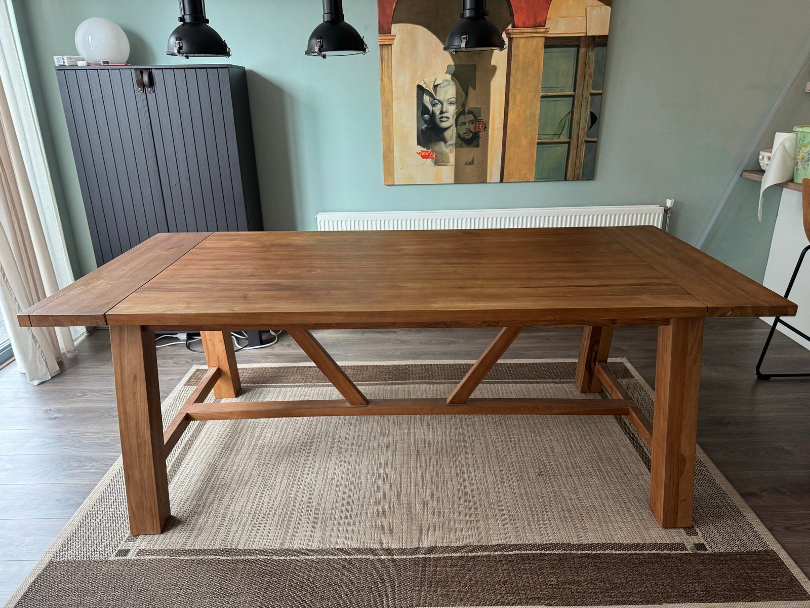 Grote Teakhouten Eettafel 220x100x78cm, Ophalen, Gebruikt, 100 tot 150 cm, Teakhout