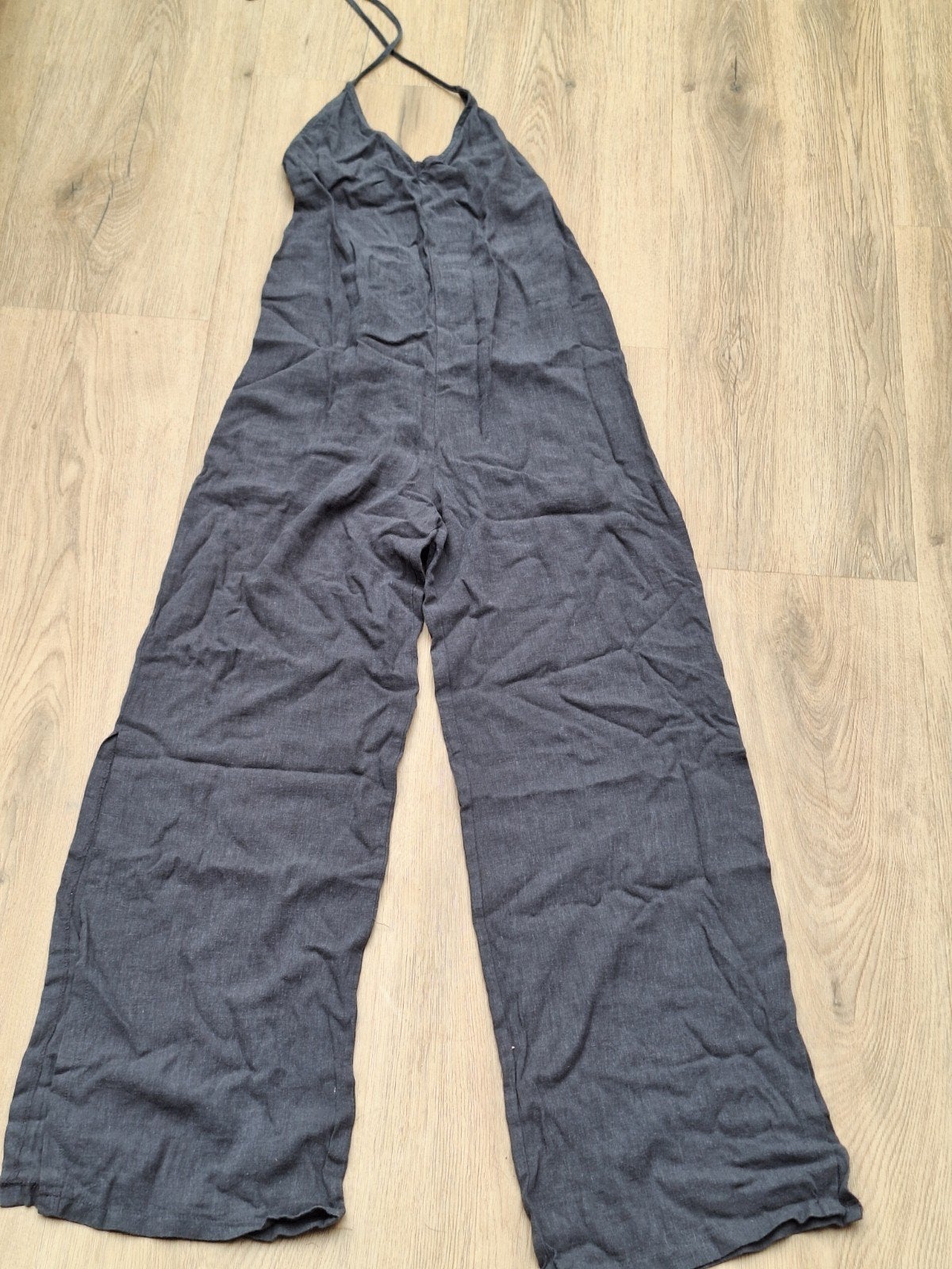 Donkergrijze jumpsuit met wijde pijpen, Ophalen of Verzenden, Maat 36 (S), Grijs, Onbekend