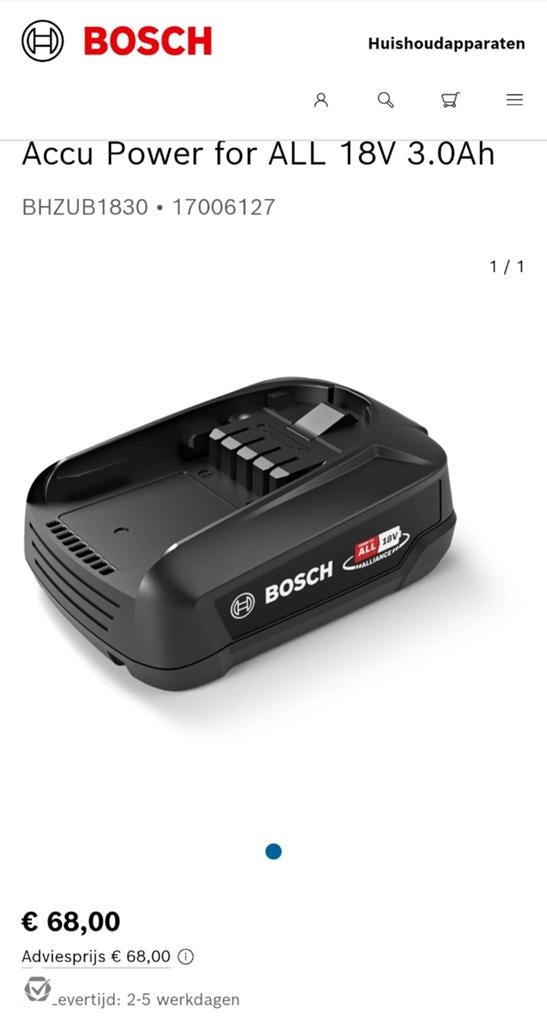 Bosch 18v 3.0 AH Accu nieuw, Doe-het-zelf en Verbouw, Ophalen of Verzenden, Nieuw