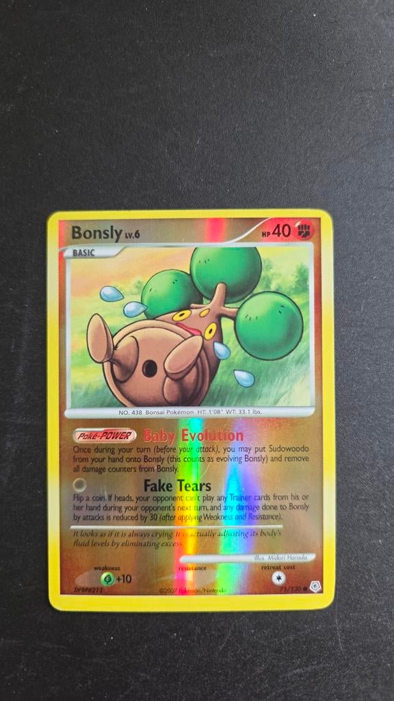 Bonsly #71 Reverse Holo Near Mint Diamond & Pearl Pokémon, Ophalen of Verzenden, Zo goed als nieuw, Losse kaart, Foil