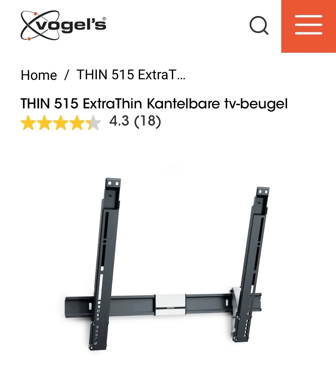 Vogel's THIN 515 ExtraThin Kantelbare TV-beugel (max 25kg), Audio, Tv en Foto, Televisiebeugels, Ophalen, Gebruikt