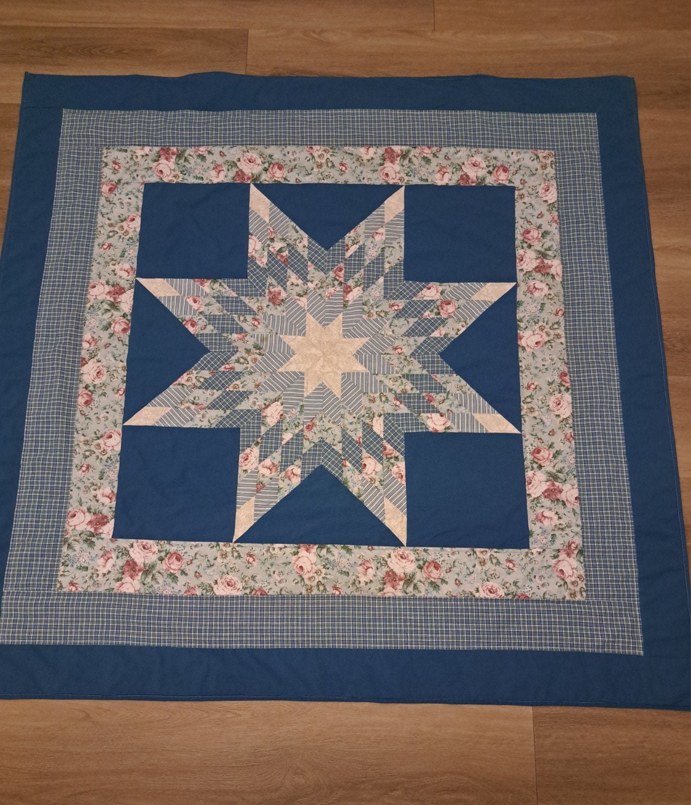 Vintage Patchwork quilt. 150x150, Gebruikt, Blauw, Vierkant, Ophalen of Verzenden