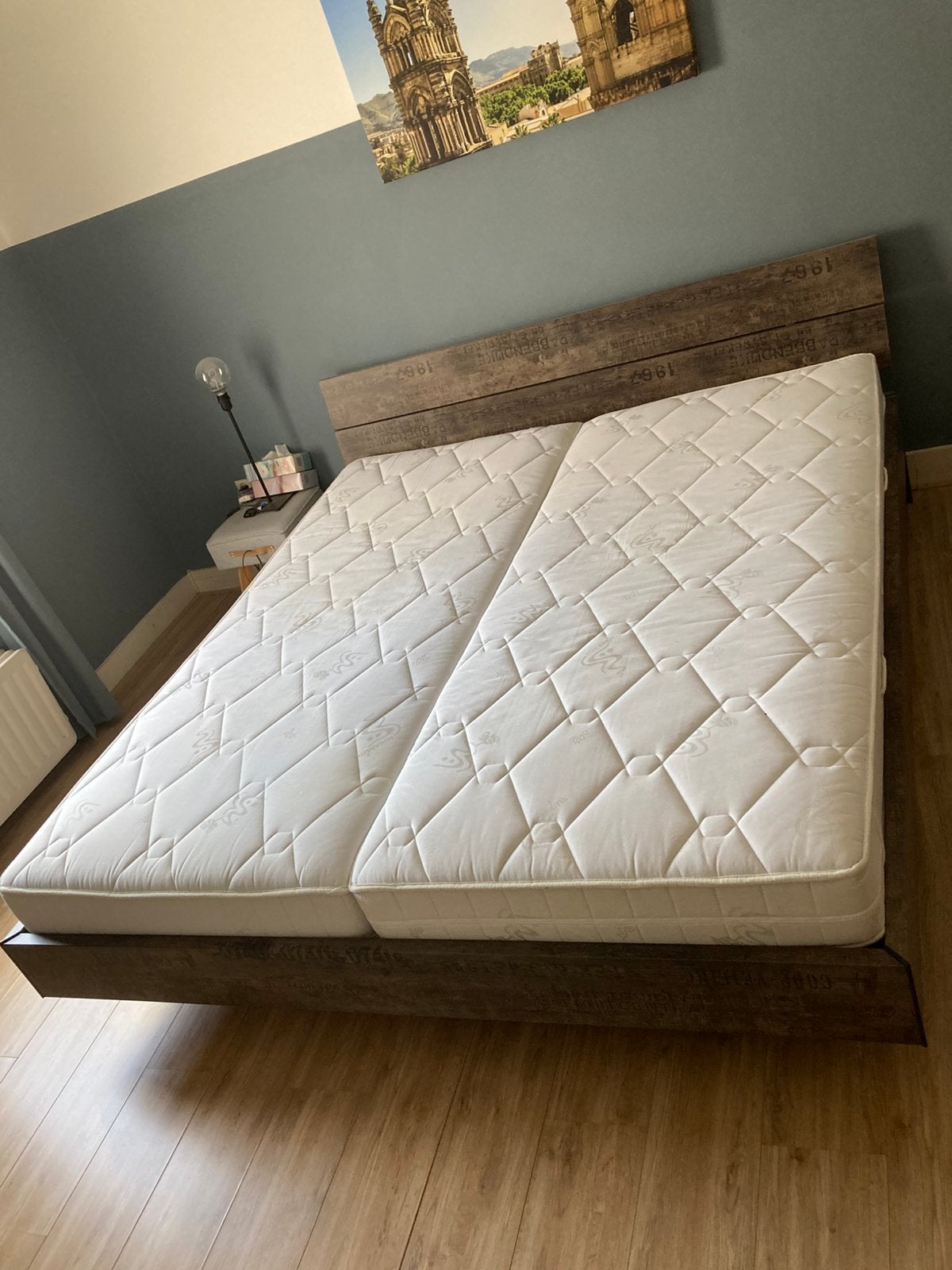 Tweepersoonsbed inc verstelbare lattenbodems en matrassen, Ophalen, Verstelbaar, Bruin, Tweepersoons