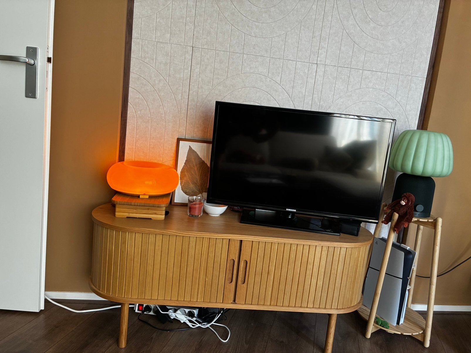 Tv meubel naturel eiken, Ophalen, 100 tot 150 cm, Nieuw, Minder dan 100 cm