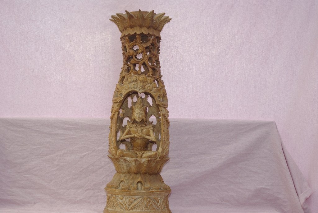 Houten Boeddha Beeld - Handgesneden, Antiek en Kunst, Handgemaakt, Beeld, Hout, Bruin