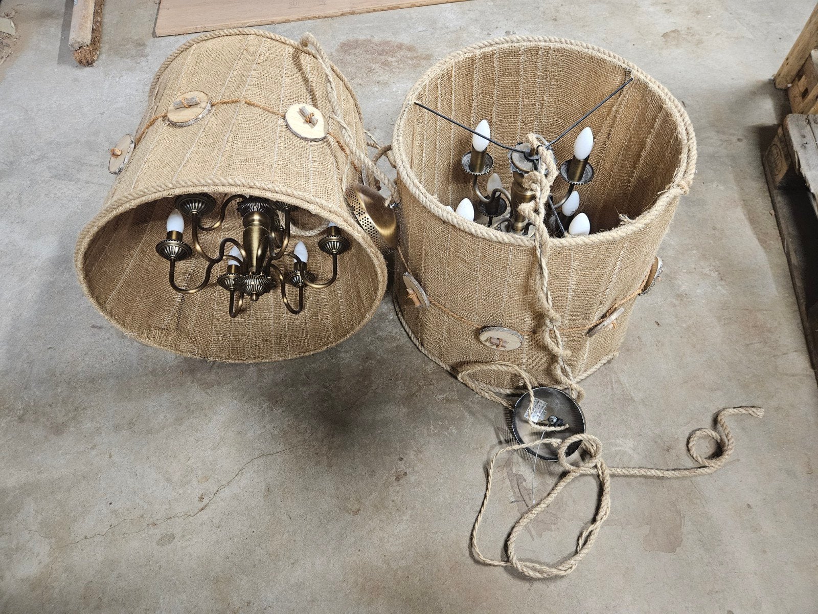 Kroonluchter 56x51cm jute 10fittingen, Ophalen, Gebruikt, Onbekend, Onbekend