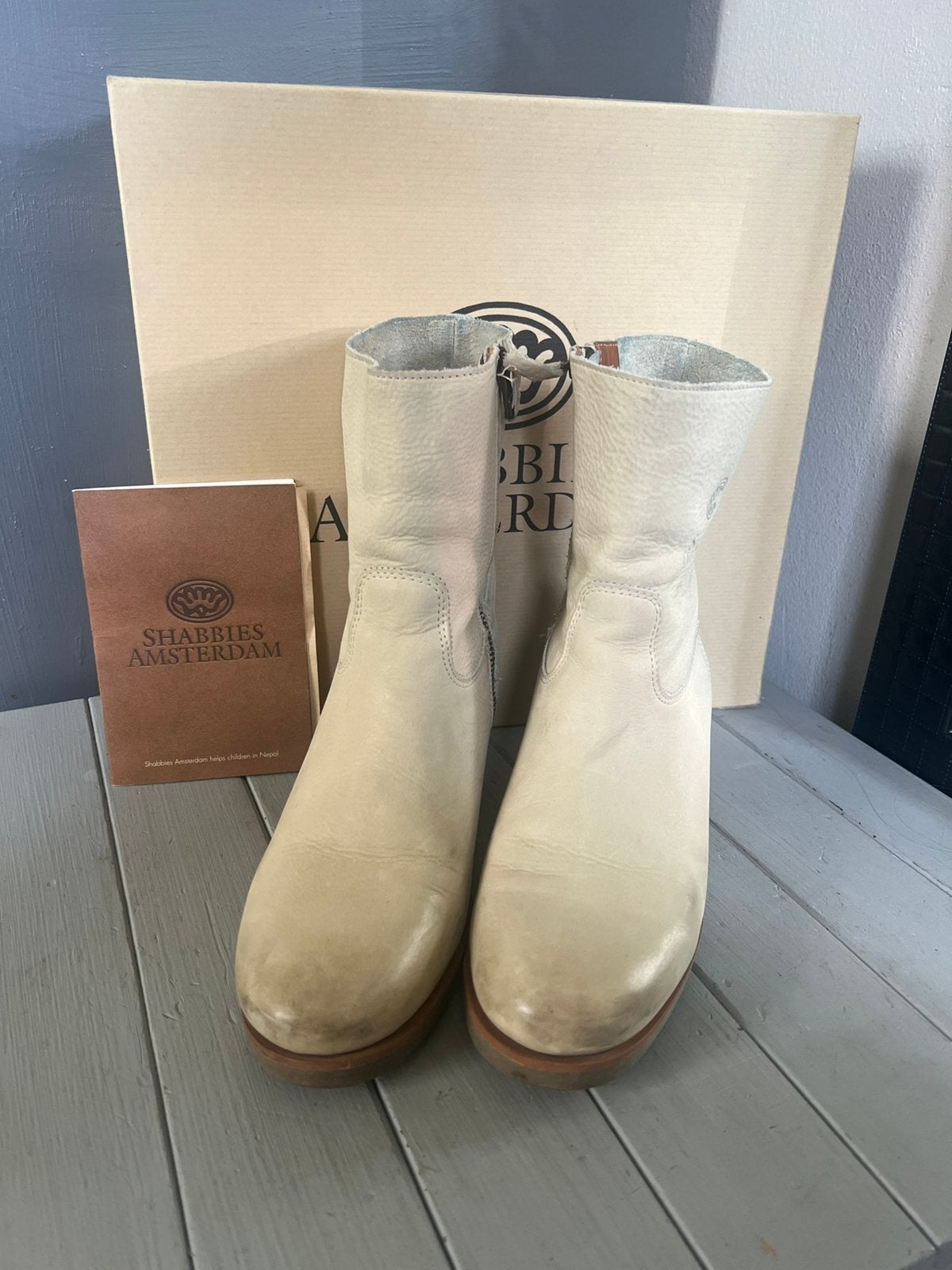 Shabbies Amsterdam beige leren lage laars booty maat 39, Shabbies Amsterdam, Beige, Lage of Enkellaarzen, Ophalen of Verzenden