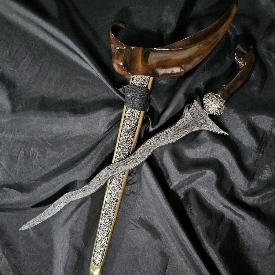 Keris Balebang 7 Luk Pamor Ganggeng Kanyut Ladrang KNL35, Wapen, Verzenden, Overige materialen, Indonesië