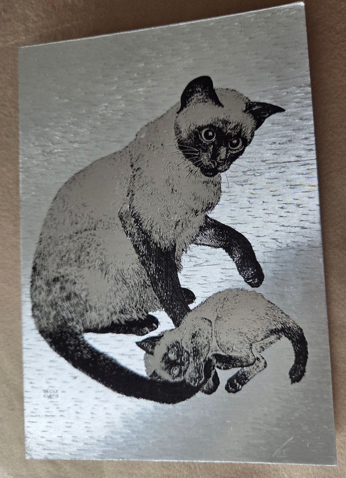 Siamese Katten - Dufex Folieprint, Verzenden, 1960 tot 1980, Ongelopen, Hond of Kat