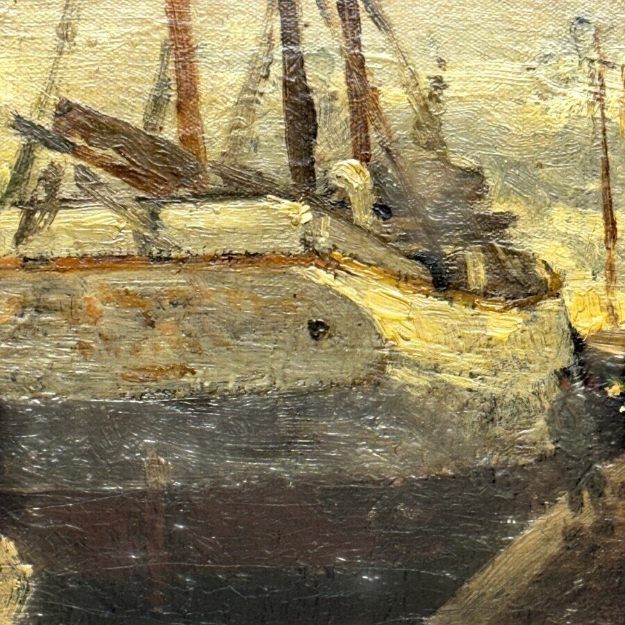 Willem Johannes Schütz (1854-1933) - schepen aan de kade, Ophalen of Verzenden