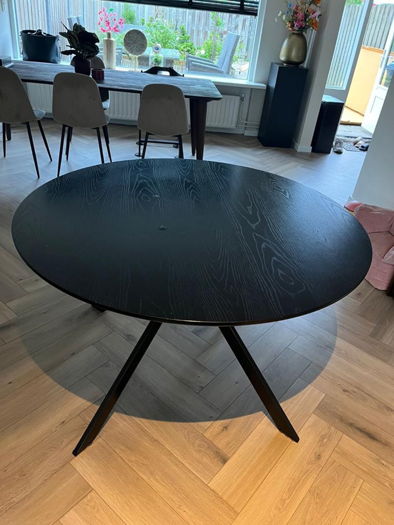 Ronde zwarte eettafel 120cm (+ stoelen), Huis en Inrichting, Tafels | Eettafels, Ophalen, Gebruikt, Rond, Vier personen