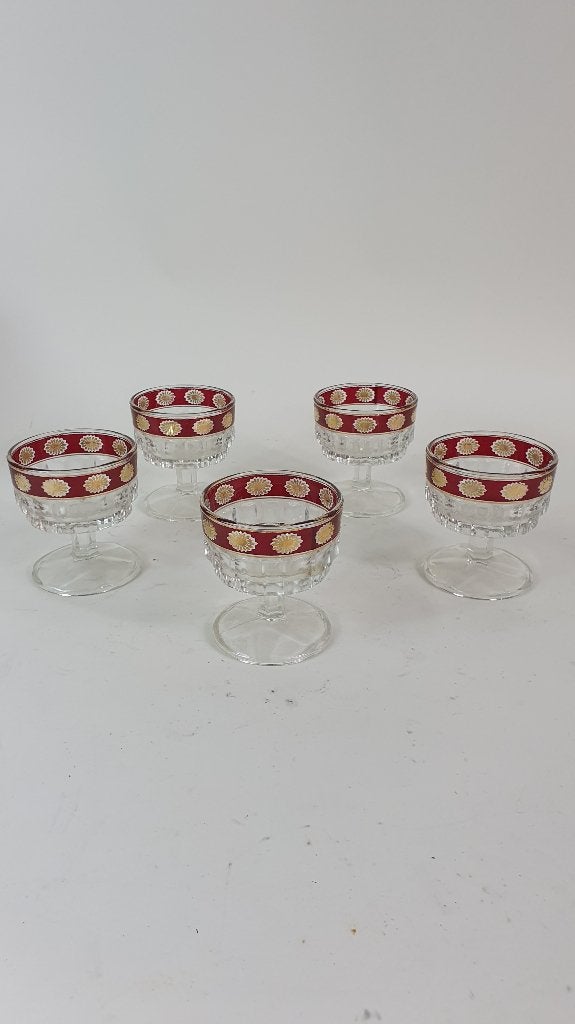 5x vintage Boheems kristal likeurglas, rode rand. 8A5, Ophalen of Verzenden