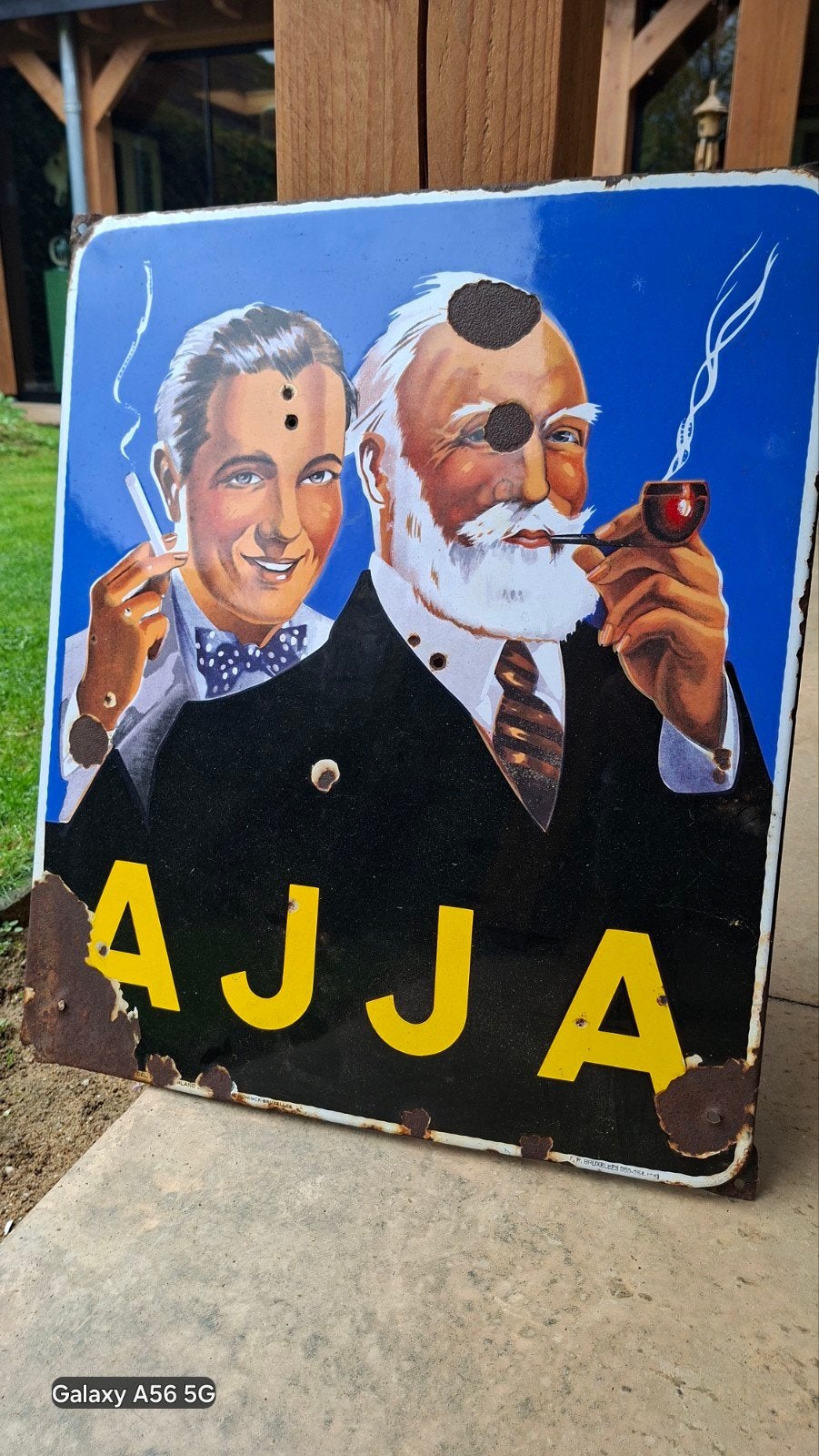 Ajja emaille bord, Verzamelen, Ophalen of Verzenden, Gebruikt, Reclamebord