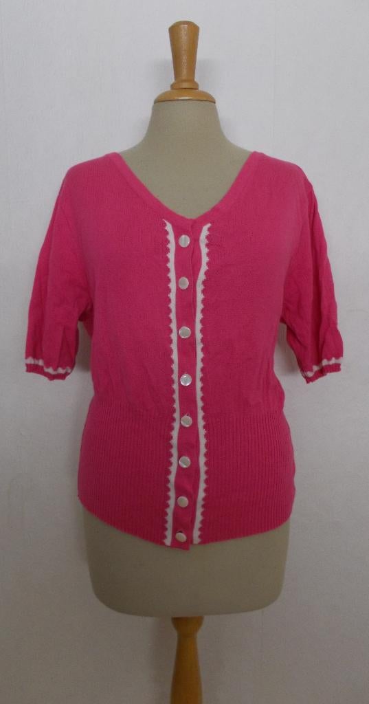 Schattig roze/wit katoenen vestje/top van Tante Betsy! XL, Kleding | Dames, Verzenden, Maat 46/48 (XL) of groter, Nieuw, Korte mouw