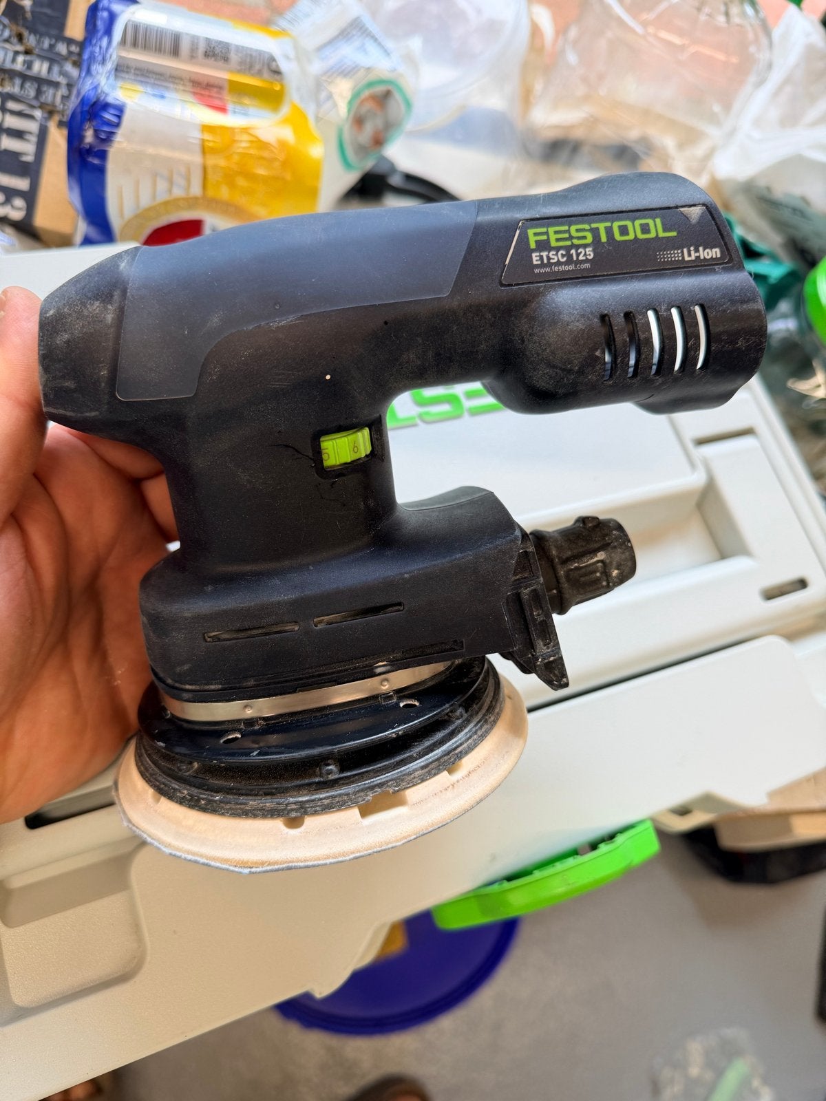 Festool ETSC 125 accu schuurmachine, Ophalen of Verzenden, Gebruikt, Minder dan 600 watt, Excentrische schuurmachine
