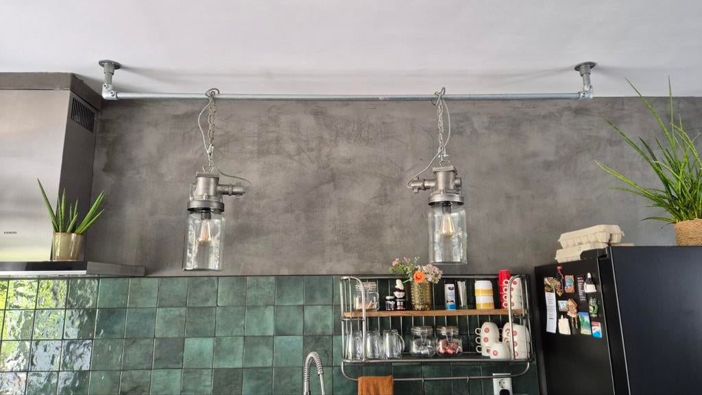 VT wonen industriële hanglampen met ophangsysteem, Huis en Inrichting, Lampen | Hanglampen, Ophalen, 50 tot 75 cm, Zo goed als nieuw