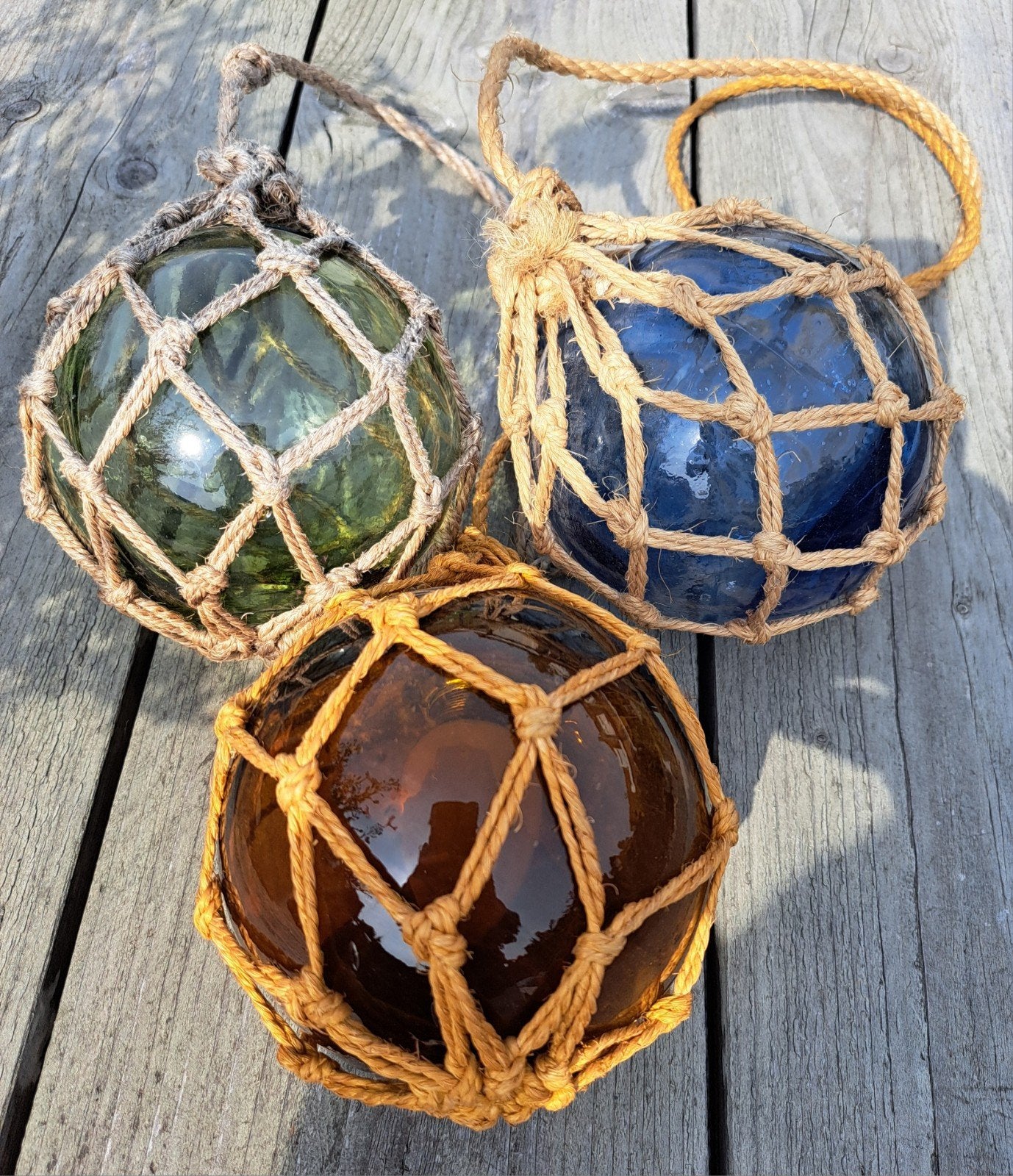 Visnet drijvers, glazen drijvers, bollen, macrame, vintage, Ophalen of Verzenden