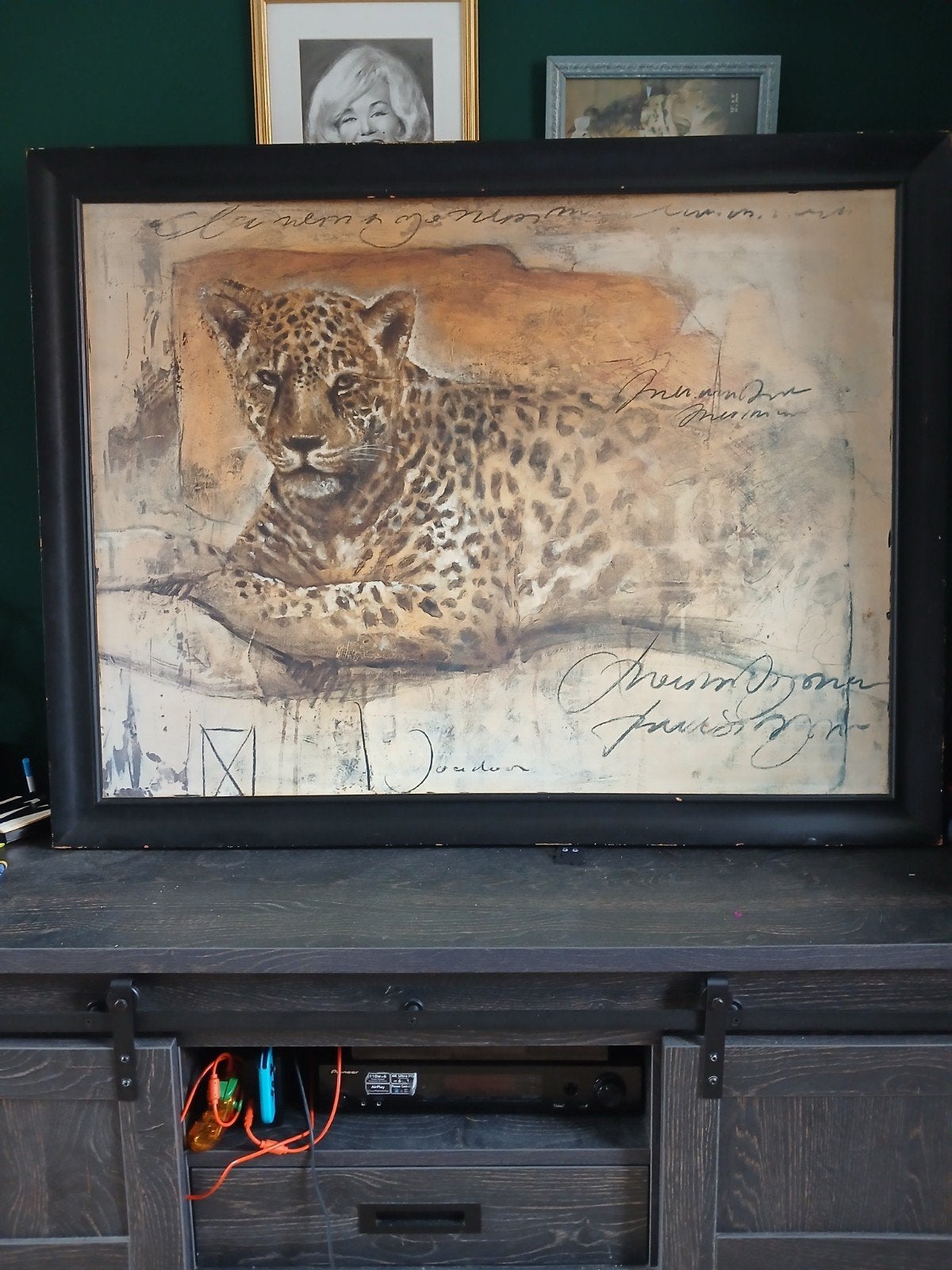 Groot schilderij met luipaard - 133 x 103 cm, Antiek en Kunst, Ophalen of Verzenden