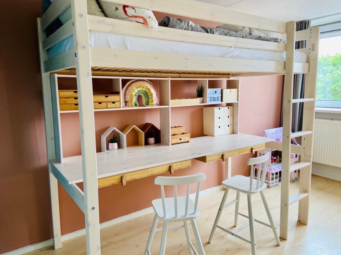Flexa Hoogslaper HIT met bureau, opbergruimte en 2 stoelen, Ophalen, Gebruikt, Eenpersoons, 160 tot 180 cm