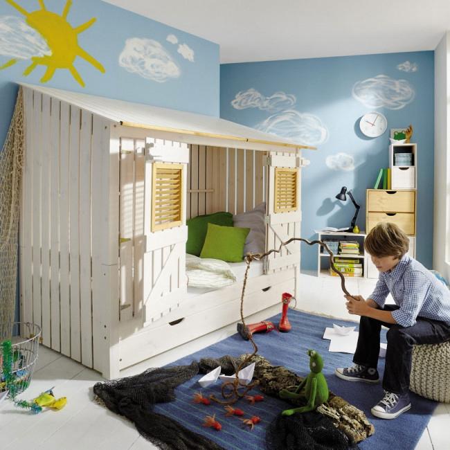 Infanskids strandhuis bed / kinderbed en exta slaaplade zgan, 180 cm of meer, Ophalen, Lattenbodem, 100 cm of meer