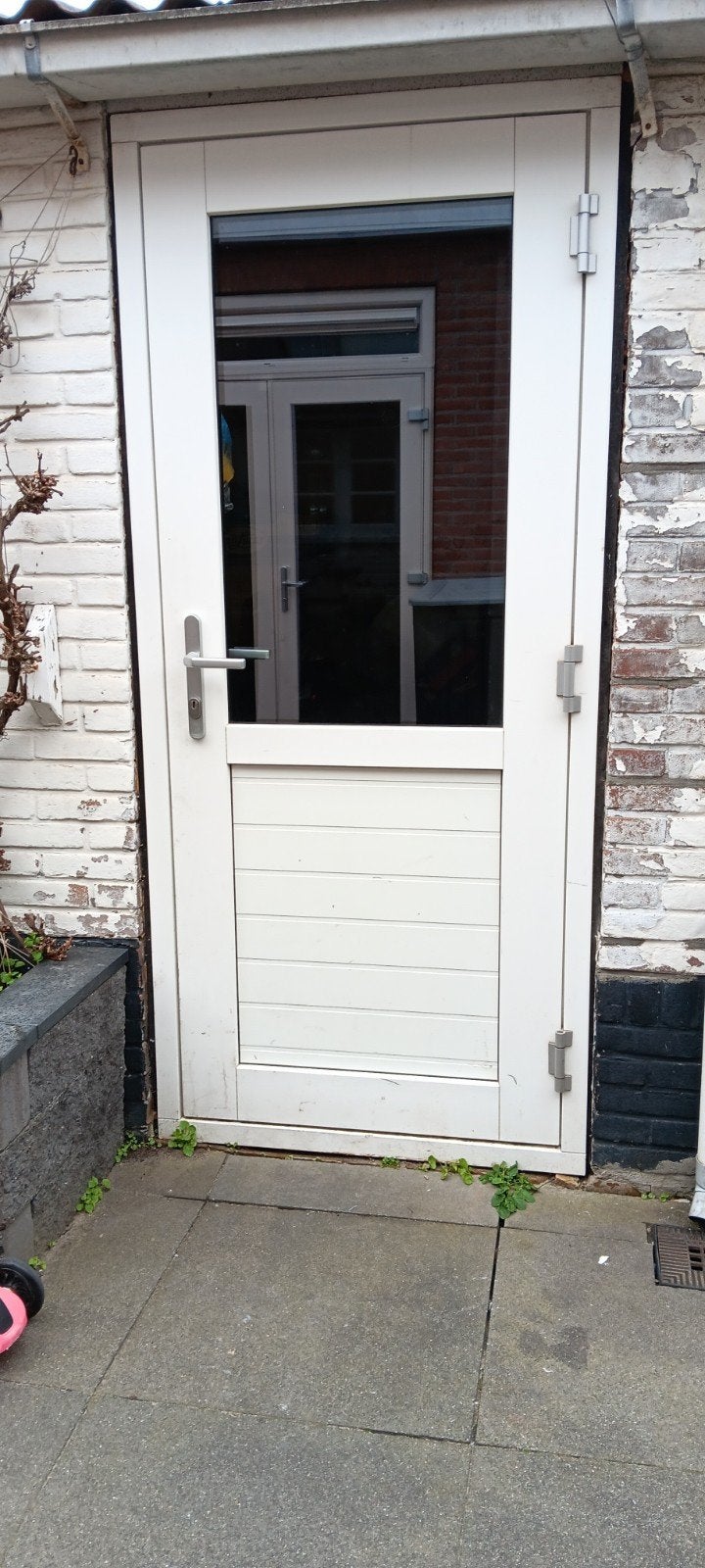 Witte Buitendeur met Glaspaneel - Gebruikt, Doe-het-zelf en Verbouw, Ophalen, Kunststof, Gebruikt, Buitendeur