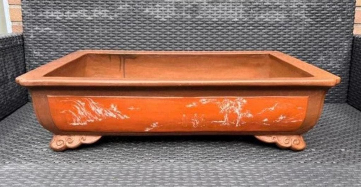 Bonsai schaal Two-Tone bruin gemerkt aardewerk 69,7c42,6x18, Ophalen, 40 cm of meer, Zo goed als nieuw, Minder dan 40 cm