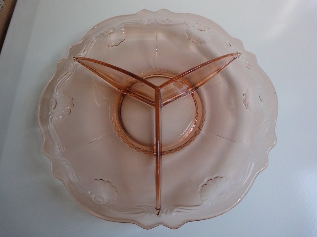 ART DECO SCHAAL ZALMROZE - 3 VAKS - GEKLEURD GLAS, Ophalen of Verzenden