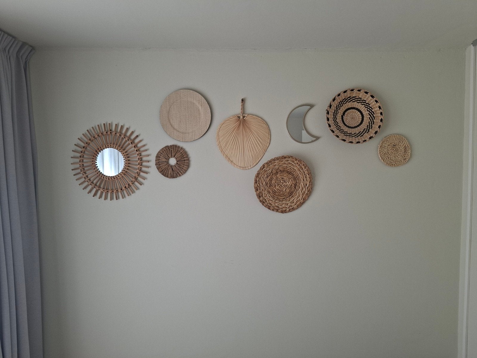 Set van 7 rotan wanddecoraties in Boho stijl, Boho, Decoratieobject, Zo goed als nieuw, Natuurlijk materiaal