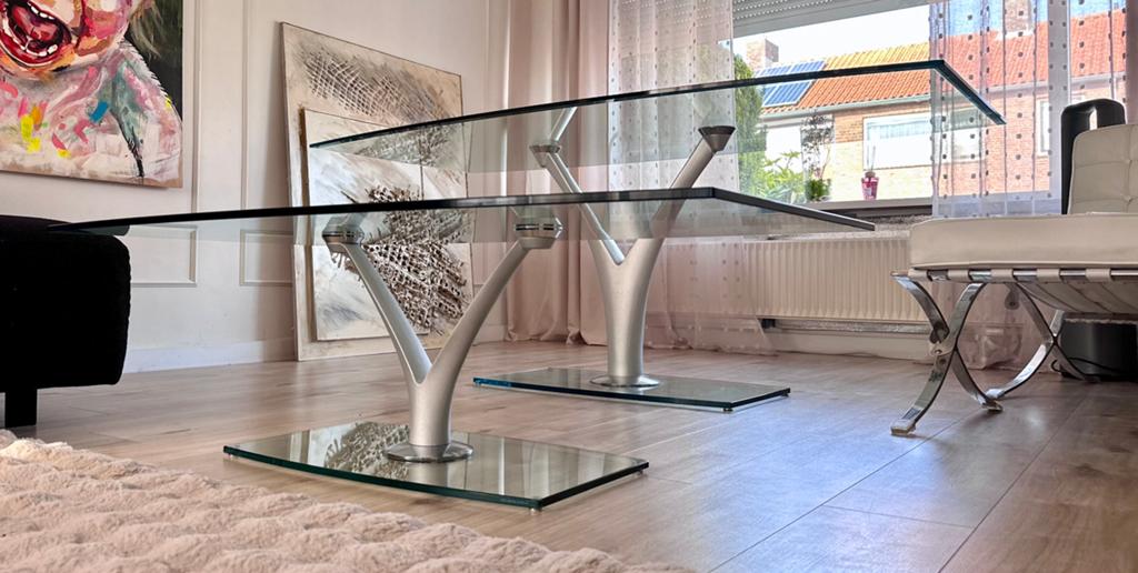 Rolf Benz glazen eattafel salontafel set, Modern glamur, 50 tot 100 cm, Ophalen of Verzenden, Zo goed als nieuw