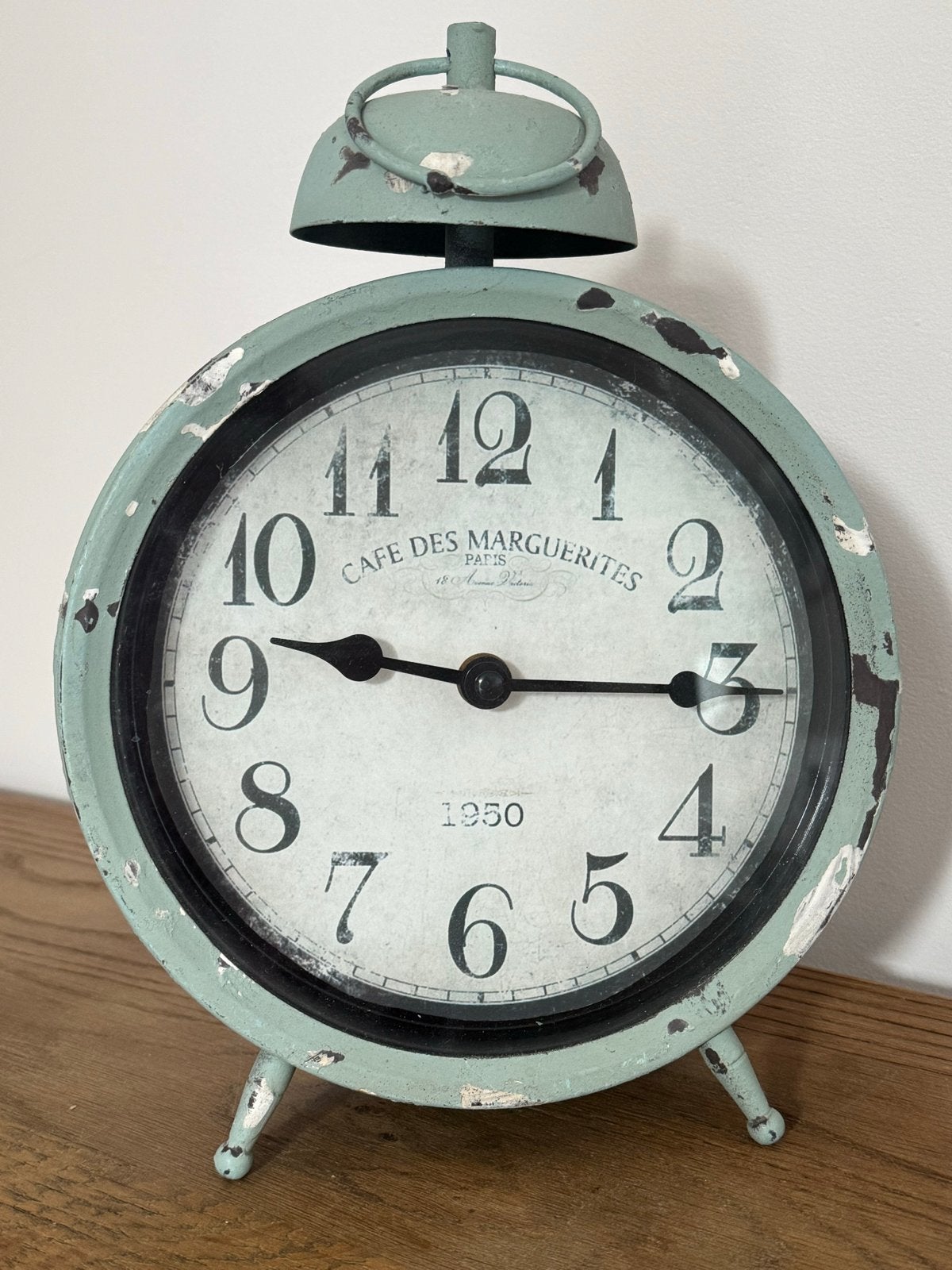 Clayre & Eef Tafelklok Vintage Groen - Cafe des Marguerites, Gebruikt, Vintage, Analoog, Werkt op batterijen