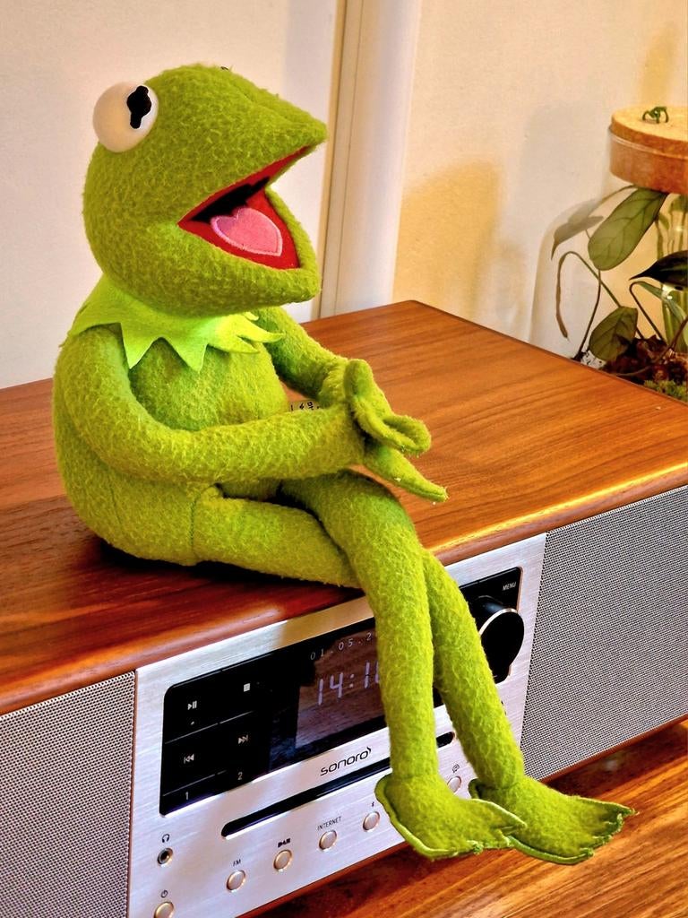 Kermit de kikker buigbare pop Jim Henson Muppets Muppet Show, Ophalen of Verzenden, Zo goed als nieuw, Pop, Levensecht of Reborn