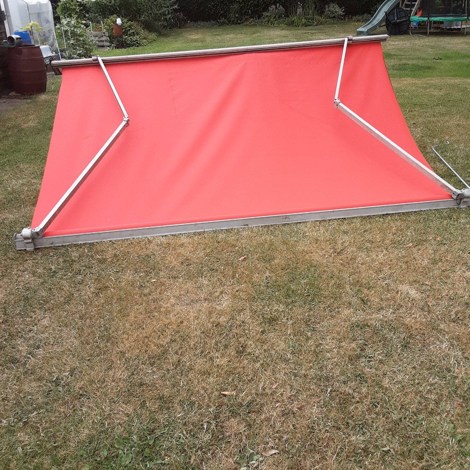 zonnescherm , knikarm systeem, handbediening, Ophalen, Gebruikt, 450 cm of meer, 150 tot 300 cm