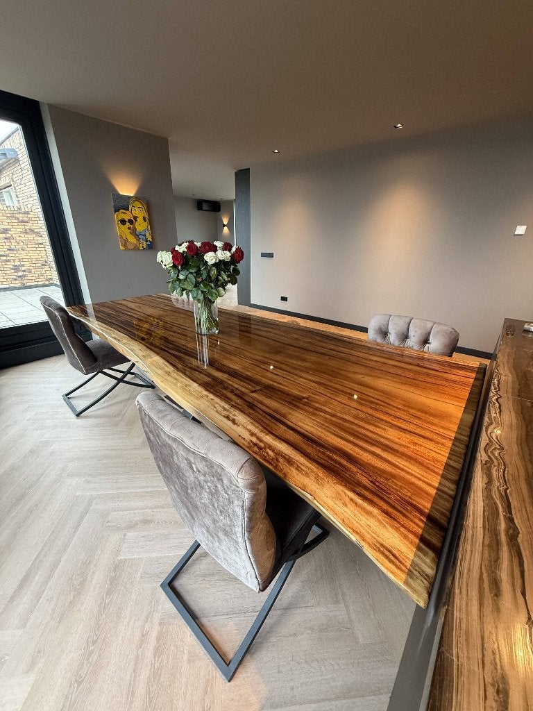 Exclusieve Epoxy Suar Eettafel - Zo goed als nieuw, Huis en Inrichting, Modern, Industrieel, Rustiek, 100 tot 150 cm, Eikenhout