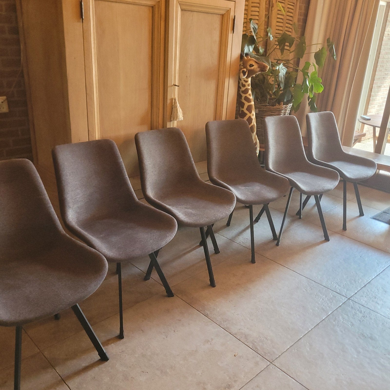 Set van 6 moderne eetkamerstoelen - Grijs stof, Huis en Inrichting, Ophalen, Gebruikt, Stof, Vijf, Zes of meer stoelen