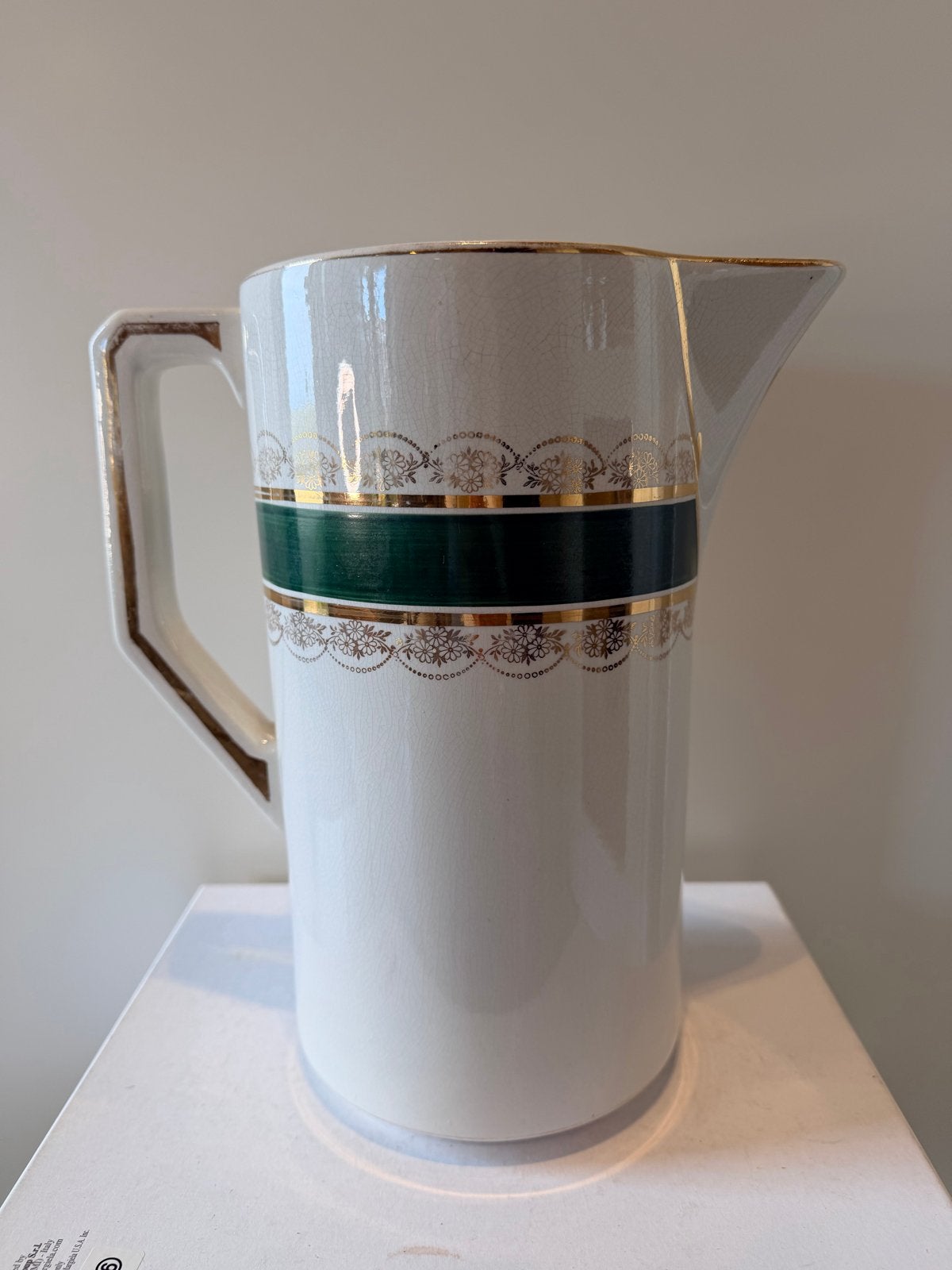 Antieke Art Deco Keramieken Waterkan XL - Groen & Goud, Ophalen