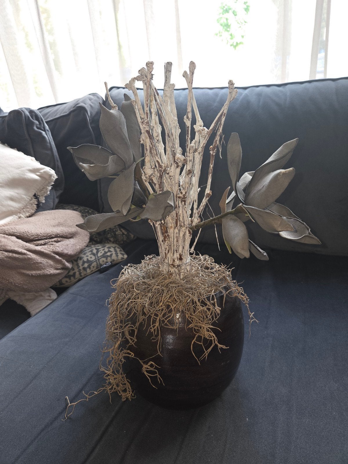 Decoratieve vaas met droogbloemen en takken, Ophalen, Overige materialen, Gebruikt, Bruin