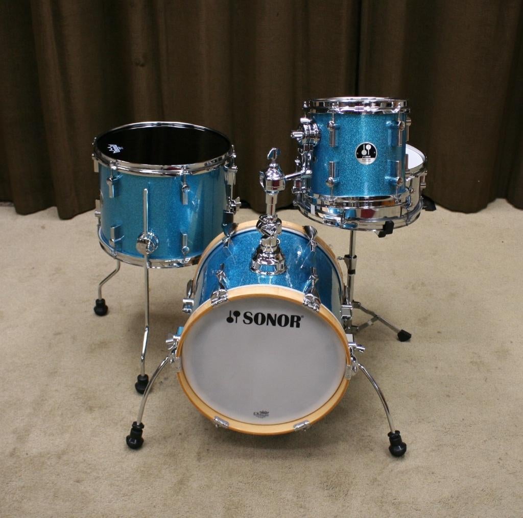 drumstel: sonor martini blue sparkle 14/8/13/12sn, Gebruikt, Ophalen of Verzenden, Sonor, Jouwdrumstel@gmail.com
