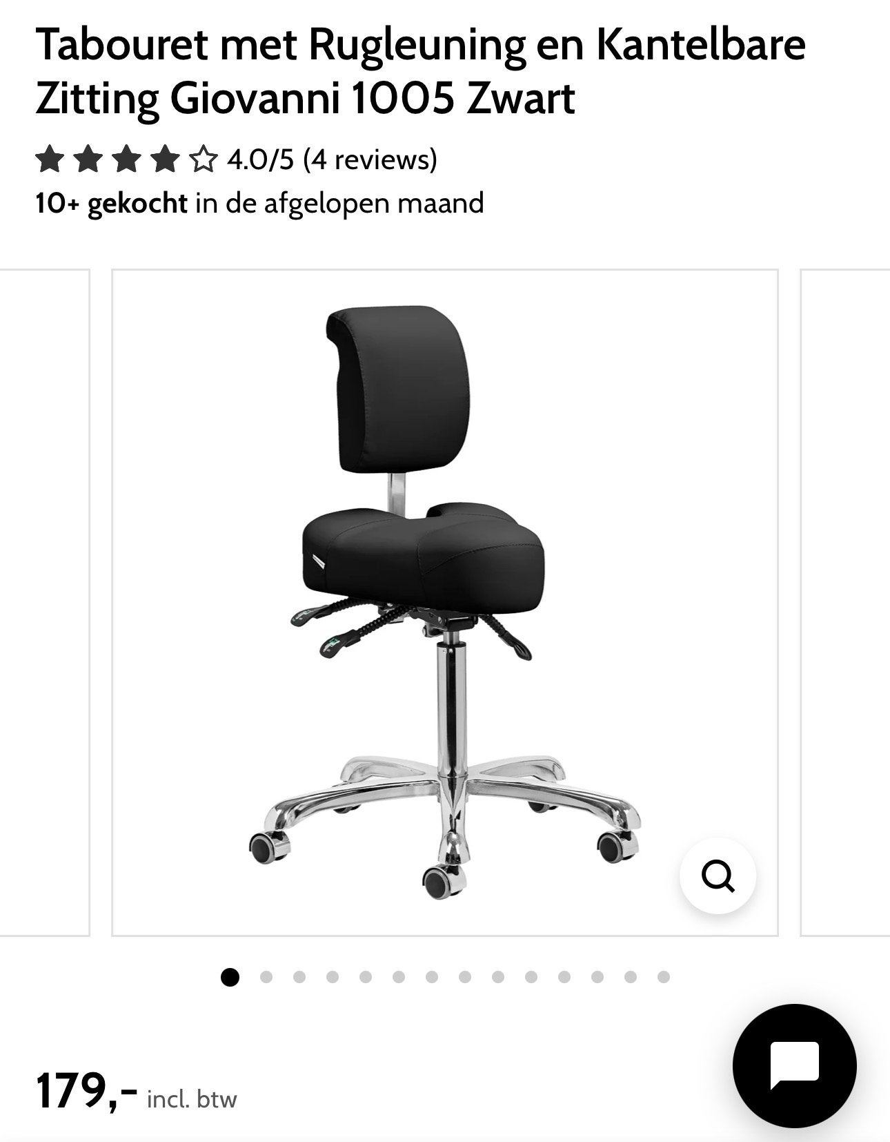 Ergonomische werkkruk, Ophalen, Zwart, Zo goed als nieuw, Bureaukruk
