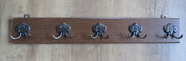 Oude eikenhouten kapstok met koperen haken, Antiek en Kunst, Ophalen of Verzenden