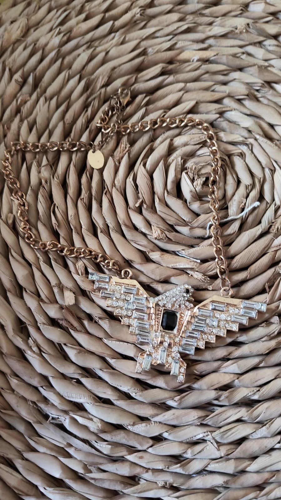 Gouden ketting met adelaar hanger en strass, Overige materialen, Verstelbaar, Ophalen of Verzenden, Zo goed als nieuw