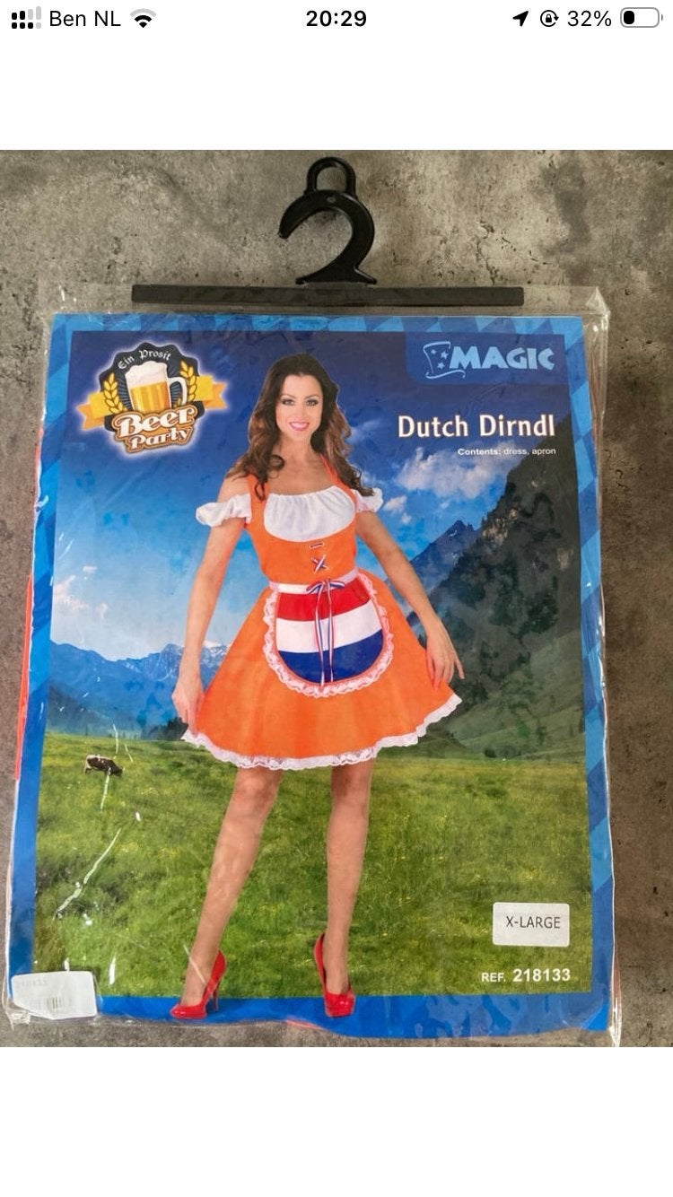 Nederlandse dirndl, oranje jurkje, Kleding | Dames, Ophalen, Zo goed als nieuw, Maat 46/48 (XL) of groter