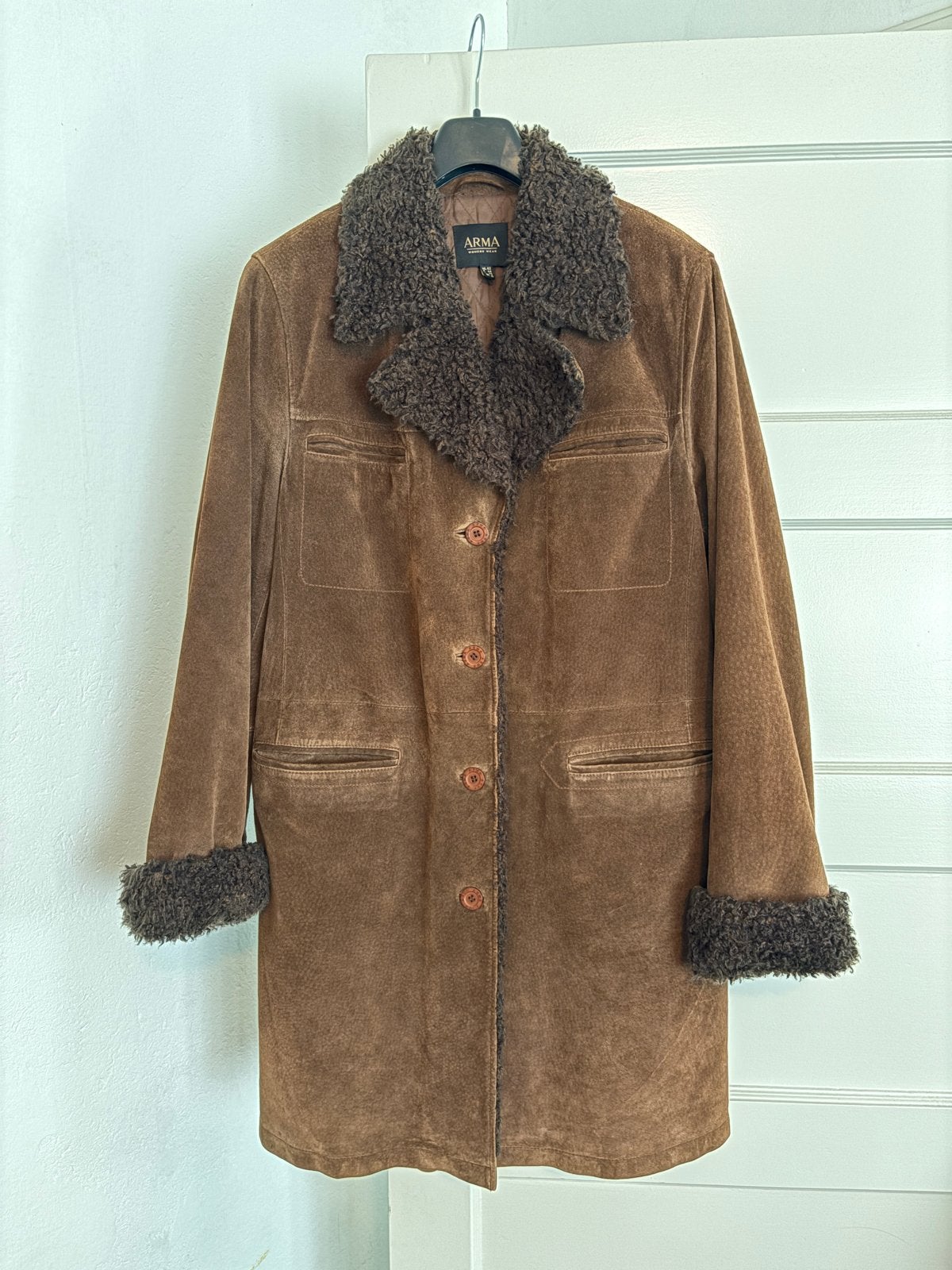 Vintage suède jas met teddy kraag - ARMA, Ophalen, Gedragen, Maat 42/44 (L), Bruin