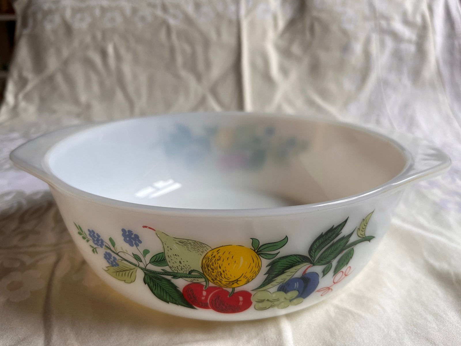 Vintage Pyrex Ovenschaal met groente en fruit motief, Overige materialen, Gebruikt, Overige merken, Vintage