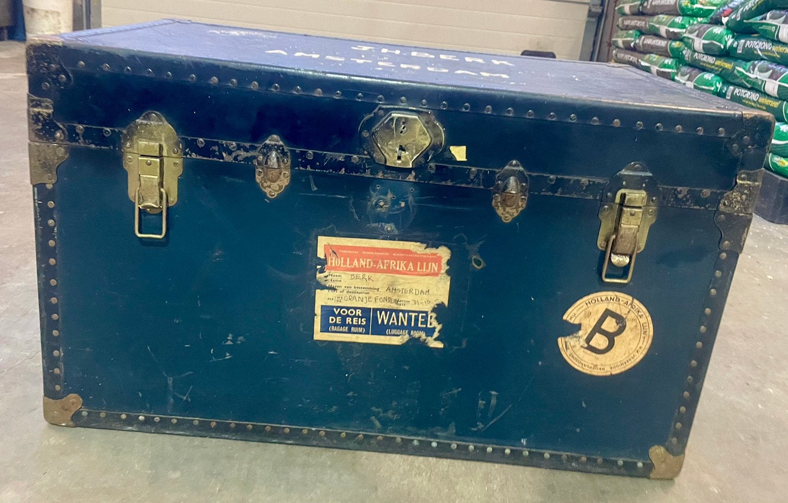 Vintage houten hutkoffer/reiskoffer/kist, Huis en Inrichting, Woonaccessoires | Kisten, Ophalen, 50 tot 100 cm, Minder dan 50 cm