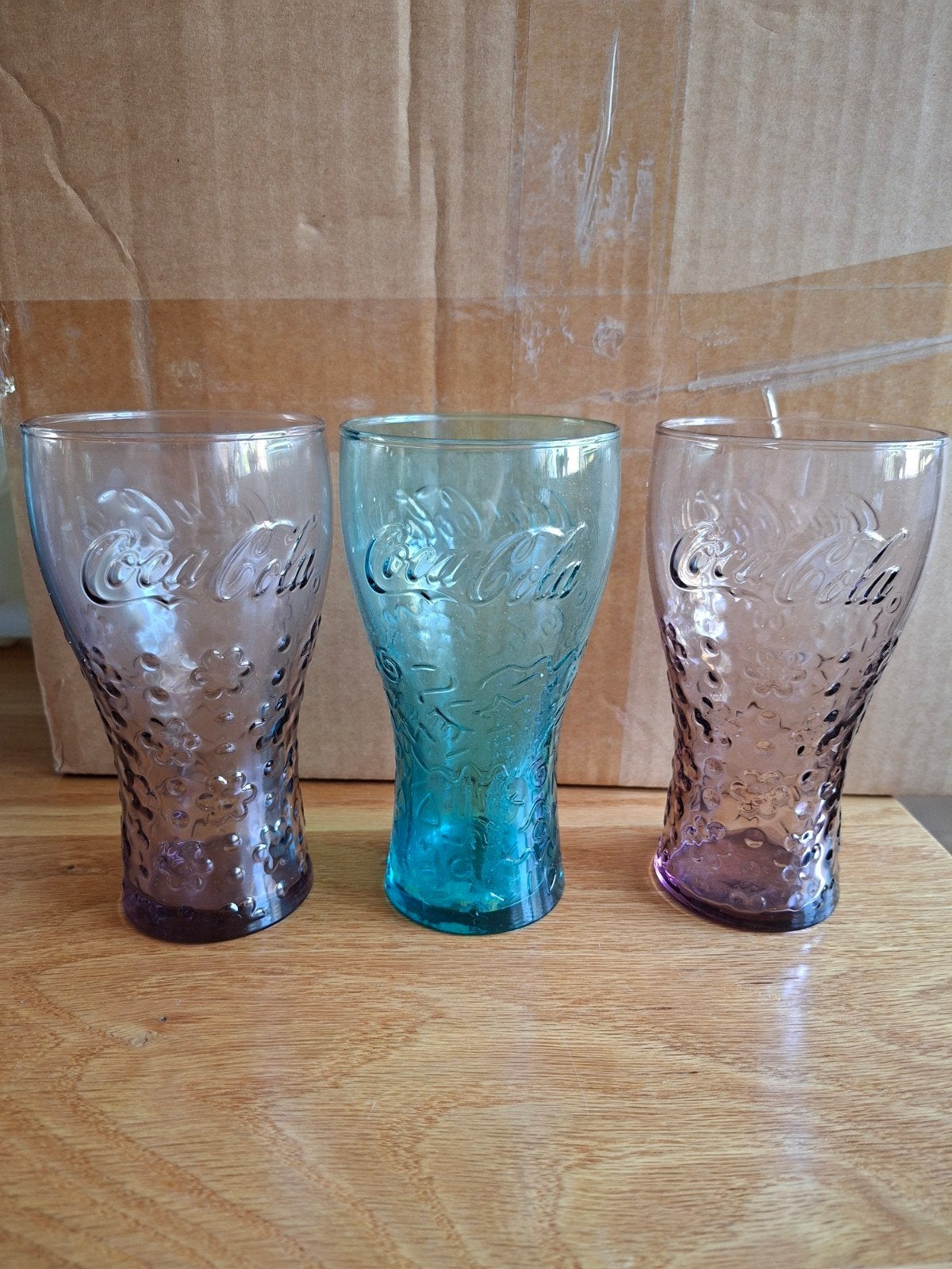 Set van 3 Coca-Cola glazen - Blauw en Paars, Ophalen of Verzenden, Gebruikt