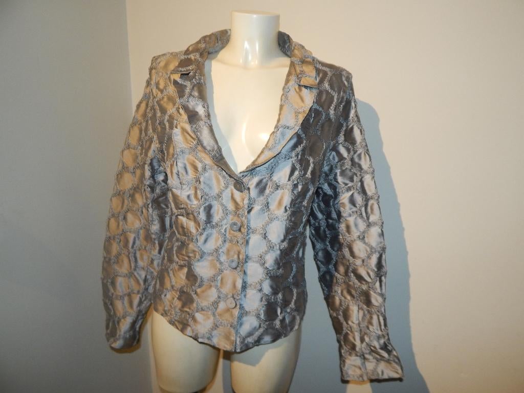 Moq zuiver zijde zilver jasje blazer lichte glans mt 46