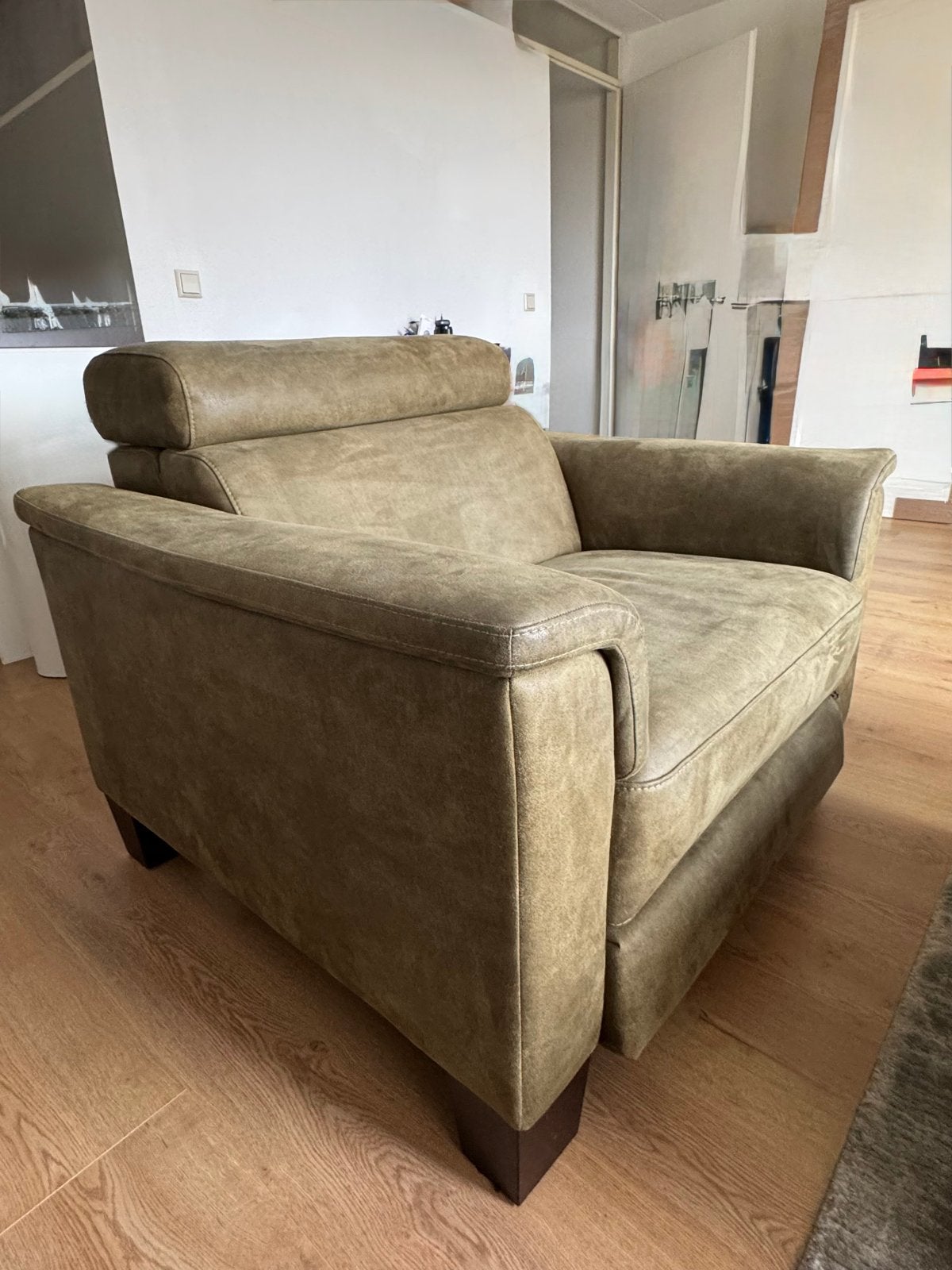 INHOUSE Relax Elektrische Fauteuil - Groen Microleder, Huis en Inrichting, Overige materialen, Gebruikt, 75 tot 100 cm, Ophalen of Verzenden