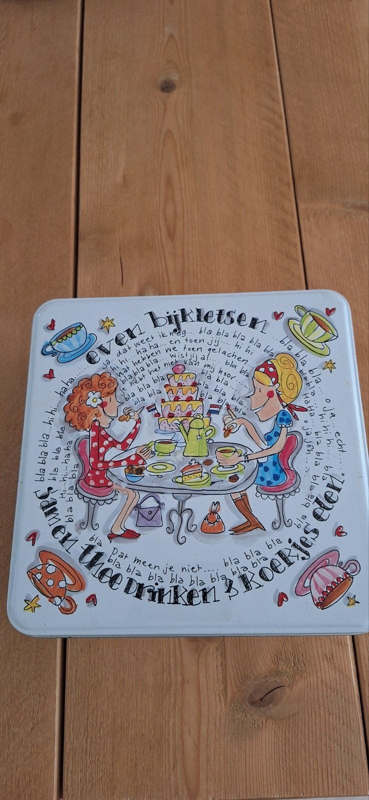 Blond Amsterdam Koektrommel "Even bijkletsen", Minder dan 50 cm, Gebruikt, Minder dan 50 cm, Ophalen of Verzenden