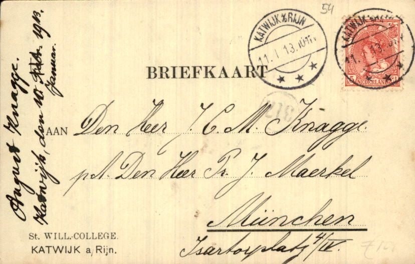 Katwijk a/d/ Rijn - Will.College - 1913, Ophalen of Verzenden, Voor 1920, Gelopen, Zuid-Holland